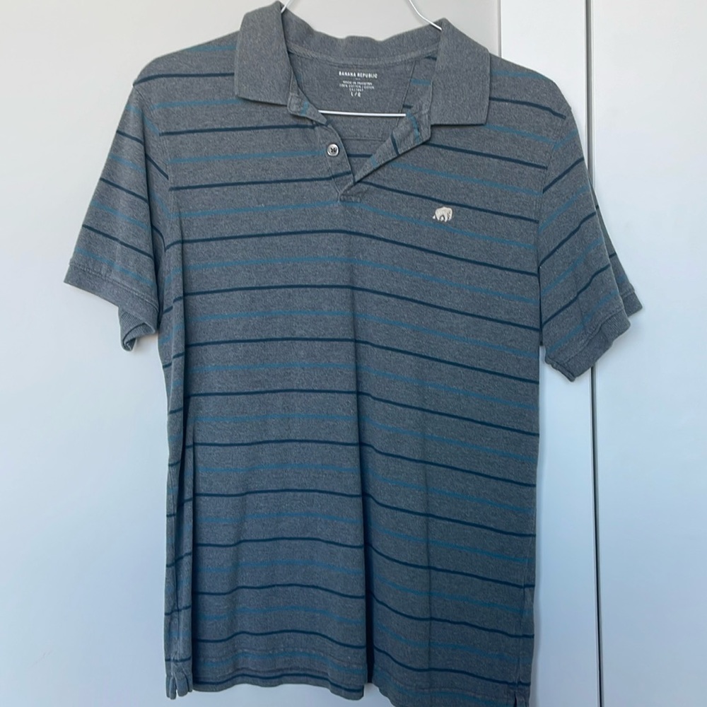 Gray Striped Men’s Banana Republic Polo Size L